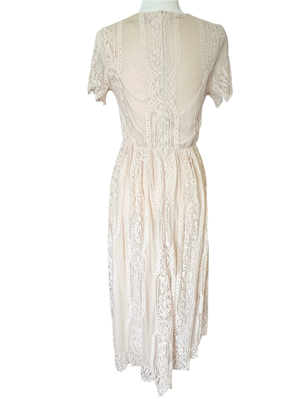 Elegant V-Neck Lace Maxi Dress in Blush - Picture 5 of 10